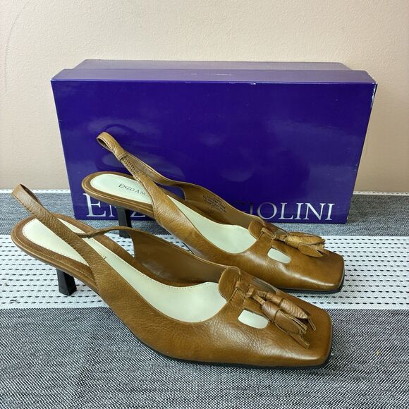 Enzo Angiolini Women’s Eawes Medium Brown Slingback Leather Shoes Size 7.5 New - Picture 1 of 10